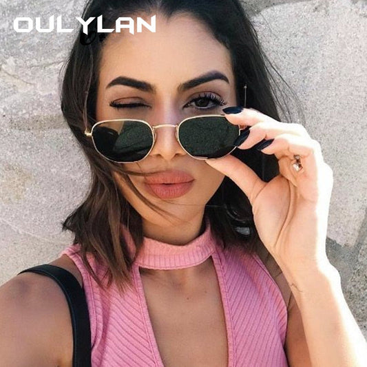 Oulylan Vintage wielokątne okulary przeciwsłoneczne damskie męskie marka metalowa rama okulary przeciwsłoneczne damskie UV400 kobiece luksusowe wielokątne okulary przeciwsłoneczne męskie