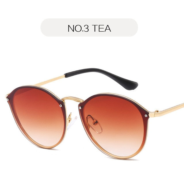 NYWOOH キャットアイサングラス女性の高級コーティングミラーサングラス女性のレトロなリムレス金属眼鏡 UV400