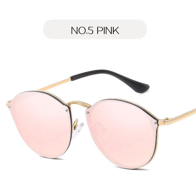 NYWOOH キャットアイサングラス女性の高級コーティングミラーサングラス女性のレトロなリムレス金属眼鏡 UV400