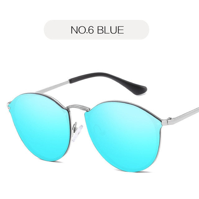 NYWOOH キャットアイサングラス女性の高級コーティングミラーサングラス女性のレトロなリムレス金属眼鏡 UV400