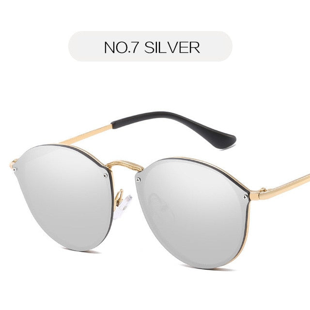 NYWOOH キャットアイサングラス女性の高級コーティングミラーサングラス女性のレトロなリムレス金属眼鏡 UV400
