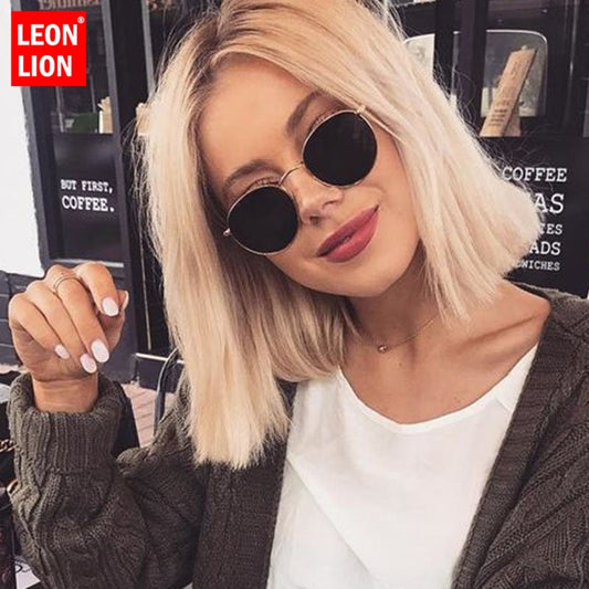 LeonLion Klassisk liten ram, runda solglasögon Dam/Män Märkesdesigner Alloy Spegel Solglasögon Vintage Modis Oculos