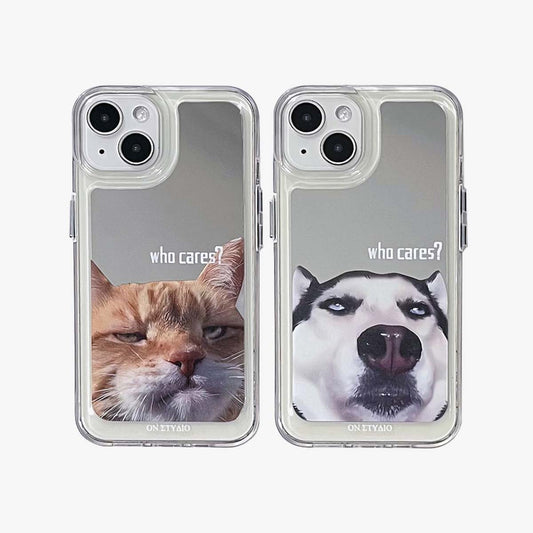 ミラーiPhoneケース |カップルの猫 & 犬の世話 (2 つ購入すると 1 つが 50% オフ)