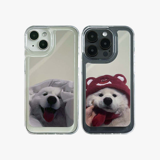 ミラーiPhoneケース |カップル犬サモエド (2 匹購入すると 1 匹が 50% オフ)