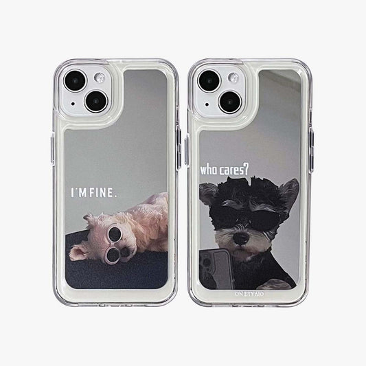 ミラーiPhoneケース |カップル・ドッグス・アイ・アム・ファイン (2 つ購入すると 1 つが 50% オフ)
